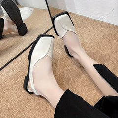 Square Toe Slingback Flat Sandals Elastic Strap Casual Shoes