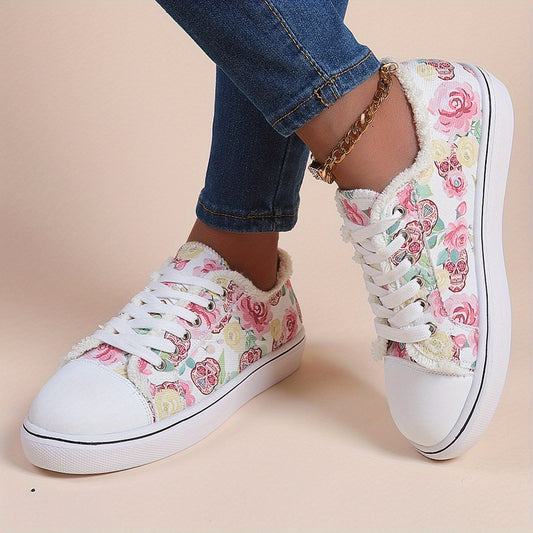 Halloween Rose & Skull Print Canvas Shoes