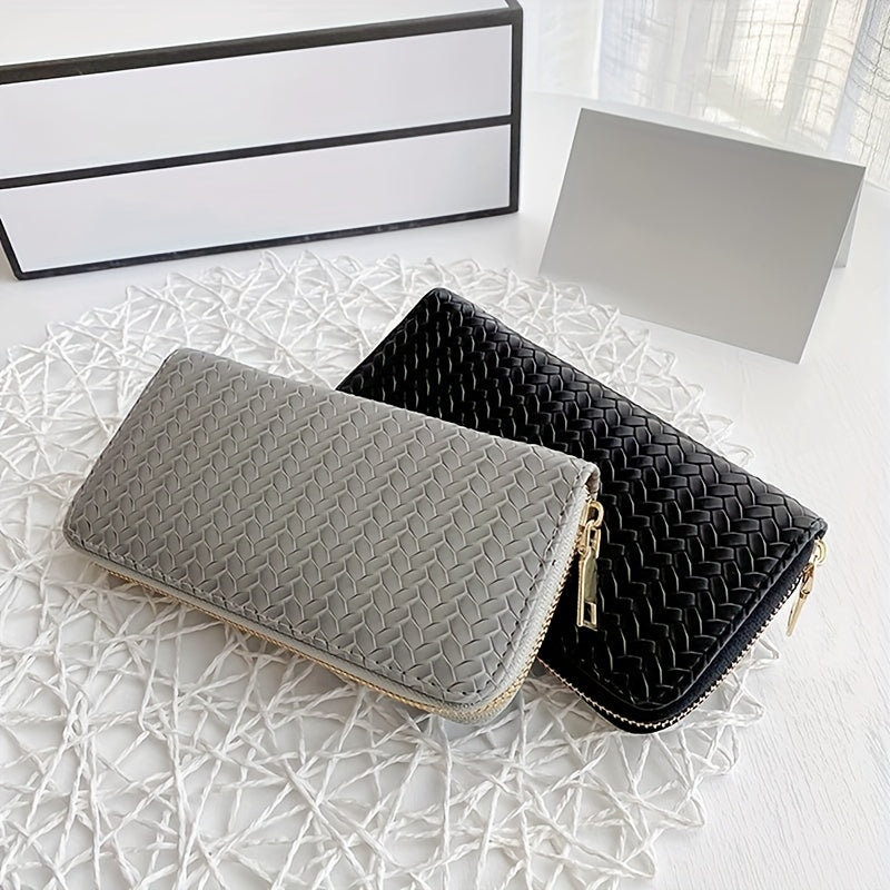 Chic Woven Clutch Wallet Zip Around Closure Coin Purse Money Clip