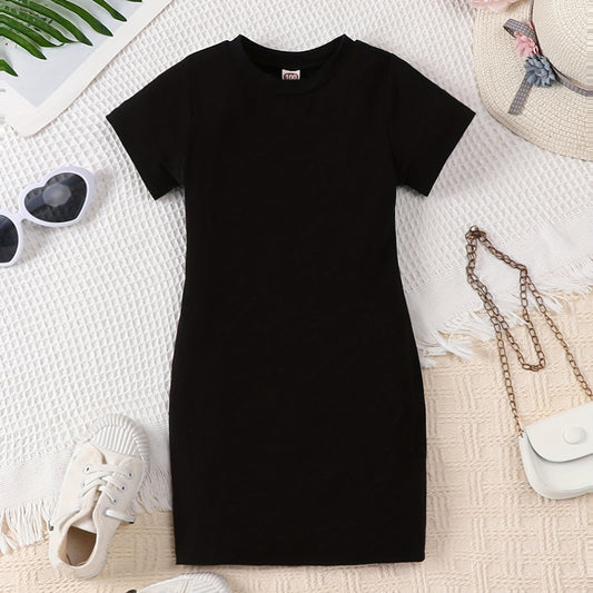Girls Bodycon Short Sleeve Dress Soft Comfy Casual Dresses