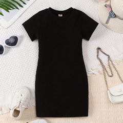 Girls Bodycon Short Sleeve Dress Soft Comfy Casual Dresses