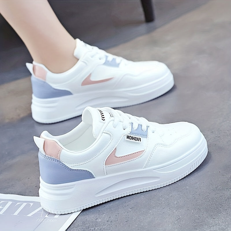 Women's Platform Skate Shoes Round Toe Colorblock Lace Up Low Top Sneakers