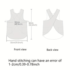 Adjustable Linen X Back Apron with Pockets for Chef Gardening Baking