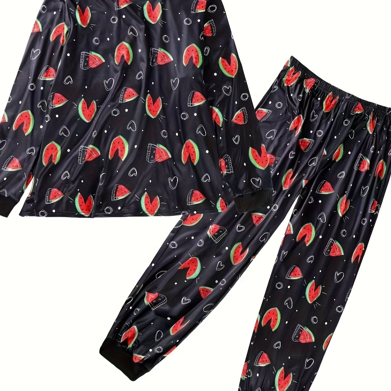  Watermelon & Heart Print Long Sleeve Lounge Set