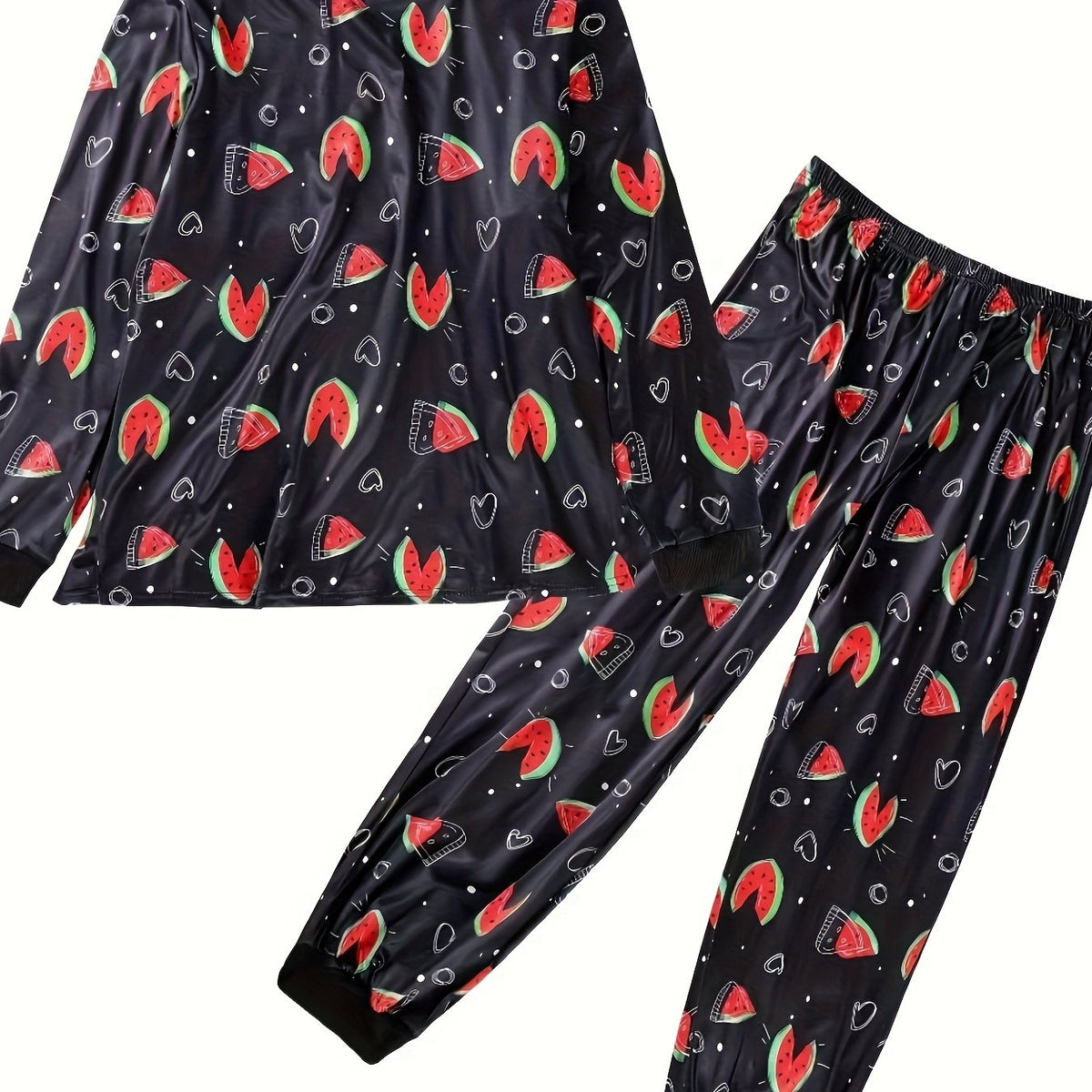  Watermelon & Heart Print Long Sleeve Lounge Set