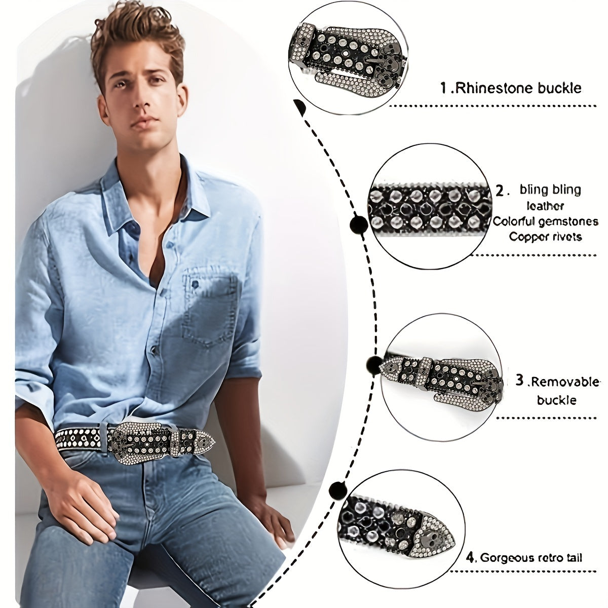 Skull Buckle Belt PU Leather Western Belt For Men