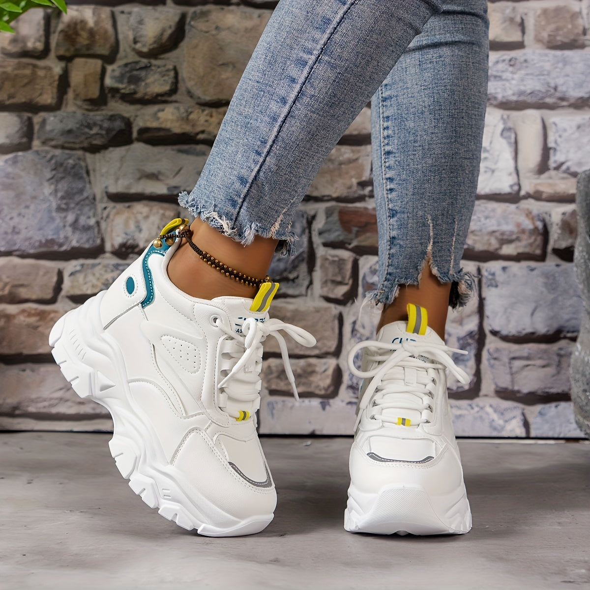 Women's Hidden Heel Lace-up Platform Sneakers Non-slip Casual Shoes