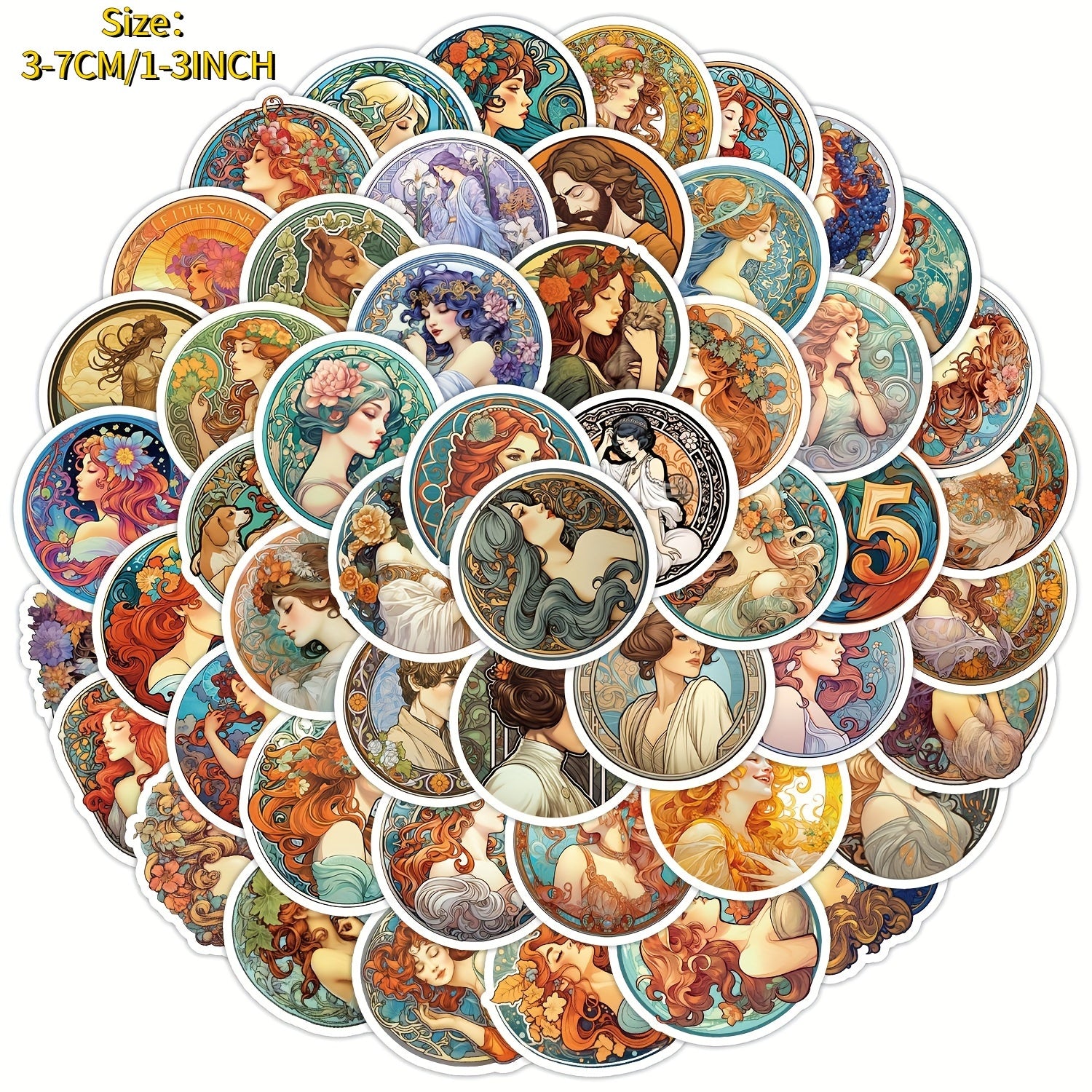 50pcs Mucha Style Stickers for Notebook Helmet Water Cup