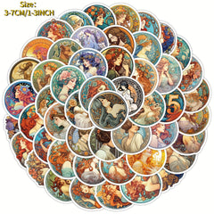 50pcs Mucha Style Stickers for Notebook Helmet Water Cup