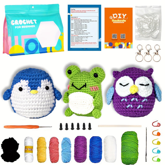 Crochet Yarn Kit with Owl Pen - DIY Cartoon Doll