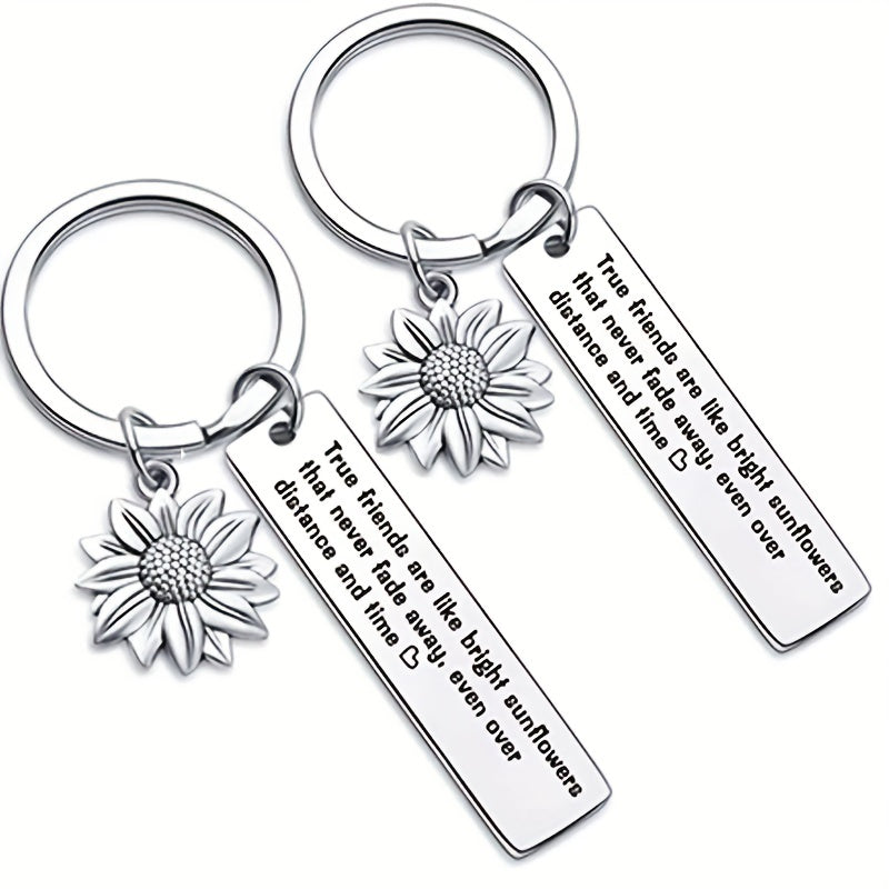 Sunflower Friendship Keychain Metal Key Ring Purse Bag Backpack Car Key Charm