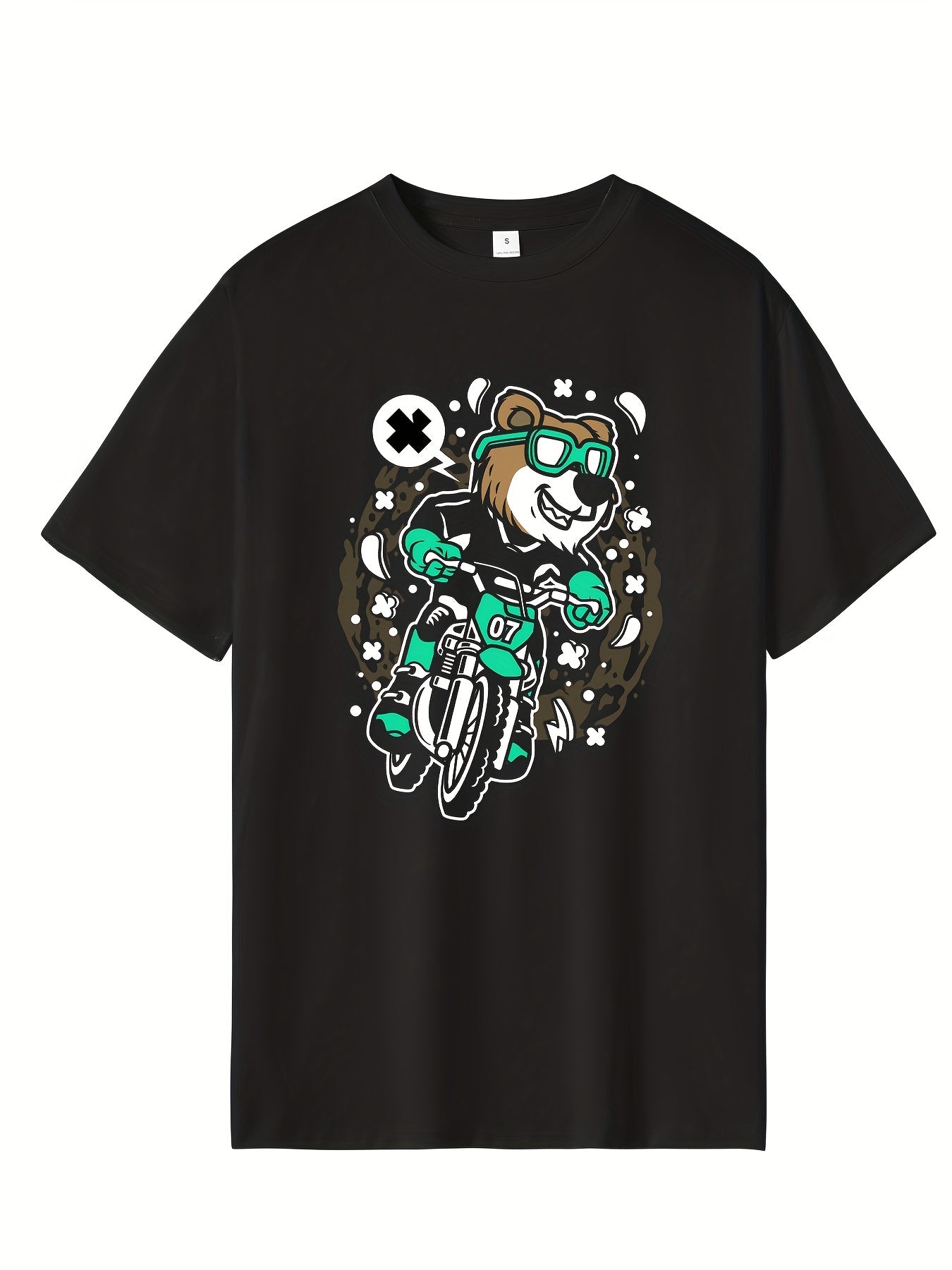Men's Bear Print Hip Pop T-shirt Crew Neck Moisture Wicking Tee