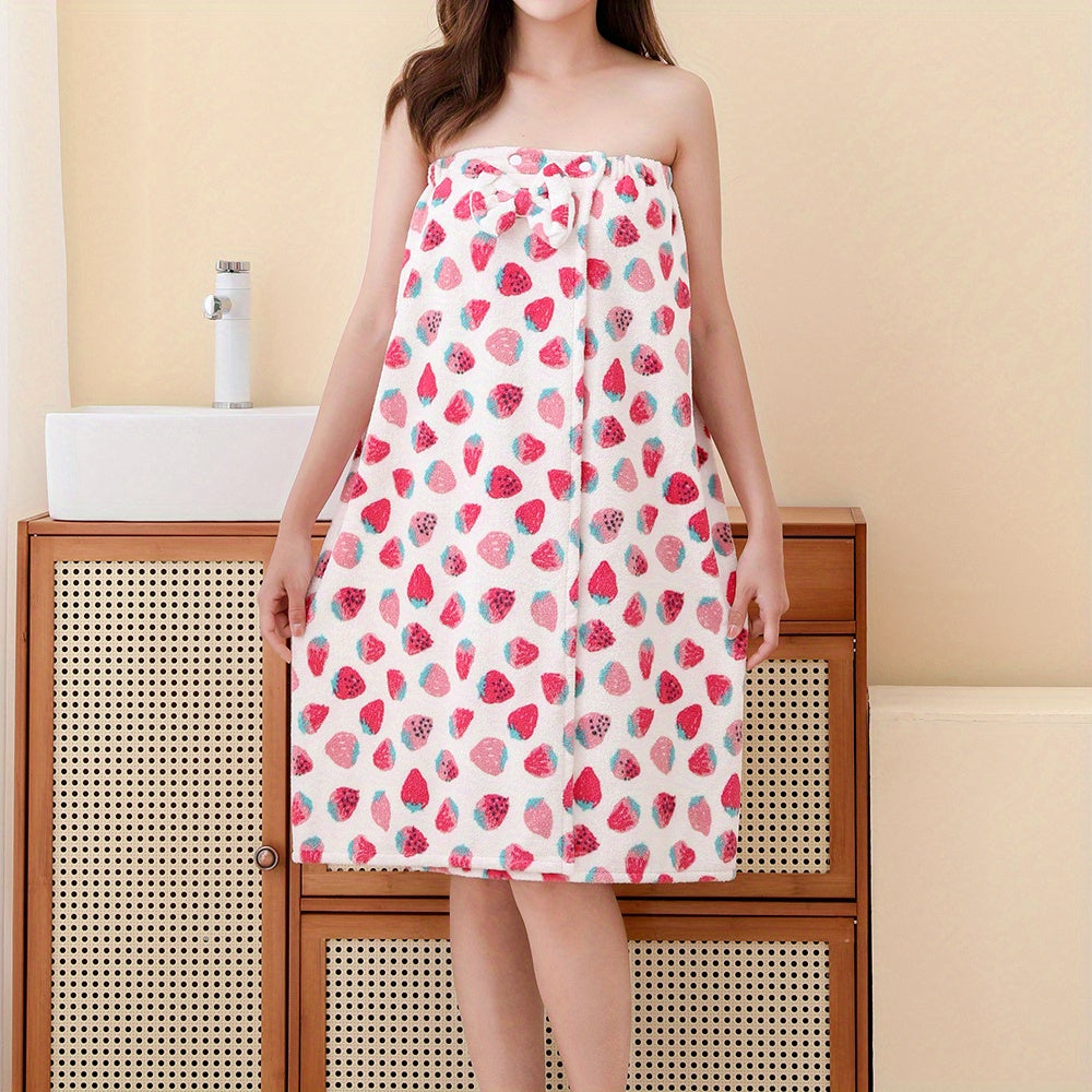 Strawberry Pattern Bath Wrap Towel for Women