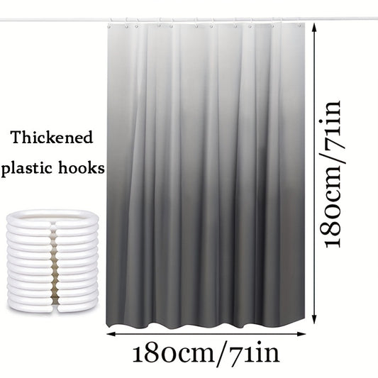 Grey Gradient PEVA Shower Curtain Set with Plastic Hooks 180x180cm