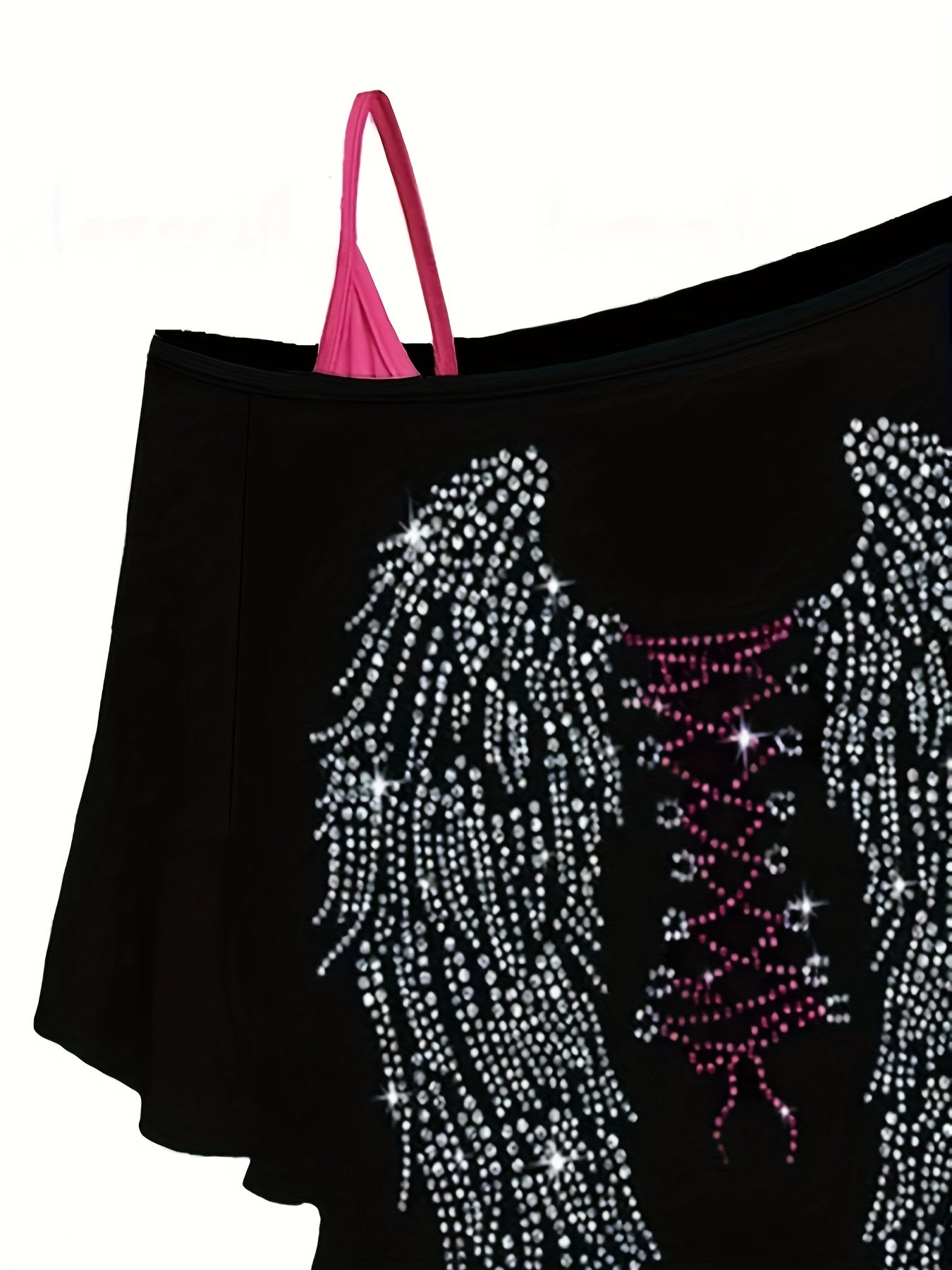 Gothic Bodycon 2pc Set Wings Pattern Slanted Shoulder Tops & Dress