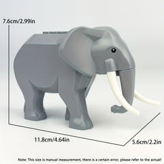 Gray Elephant Building Block Toy Model - Realistic Trunk and Tusks