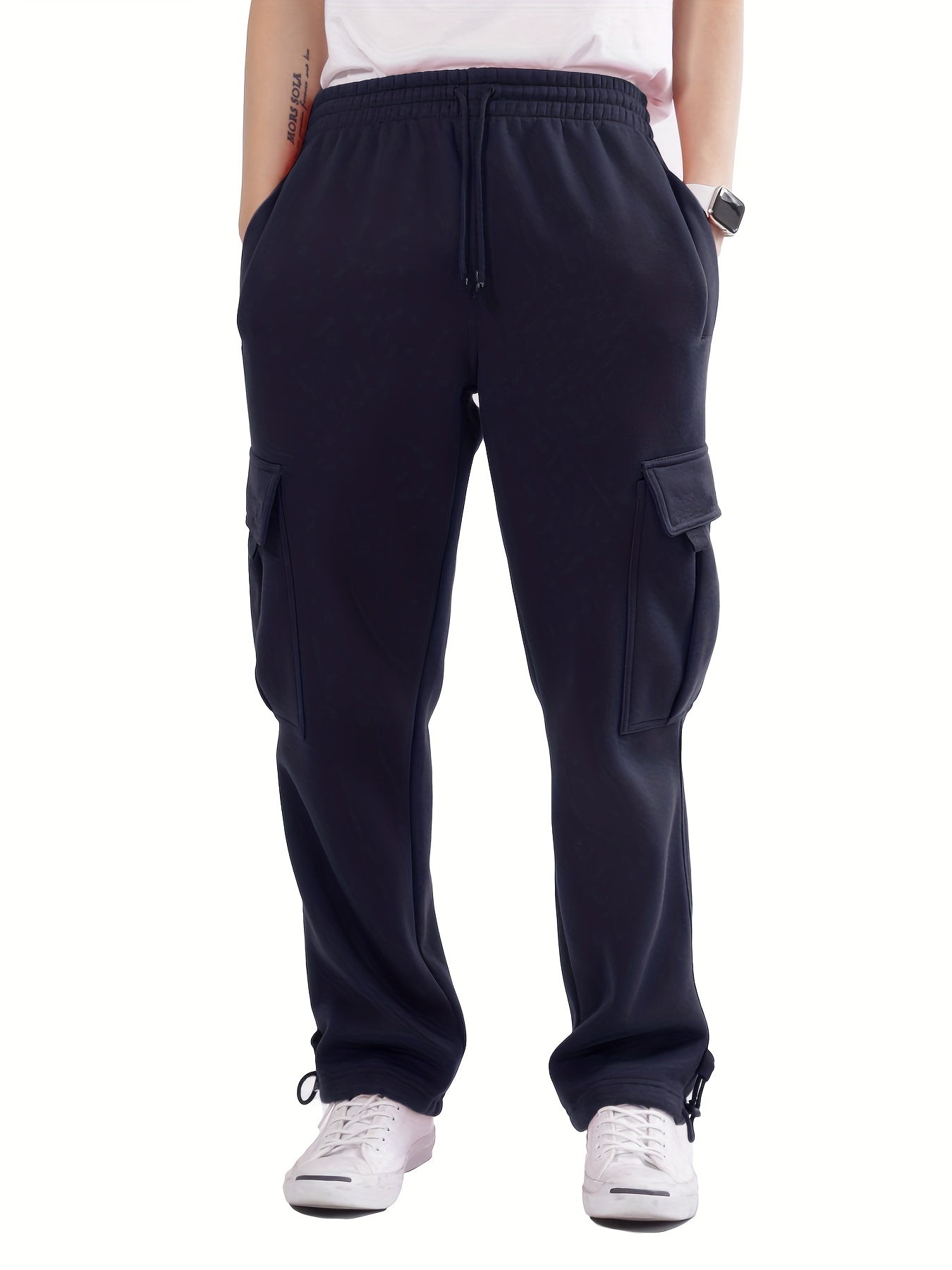 Men's Cargo Pants Drawstring Straight Leg Casual Overalls