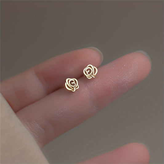 Hollow Rose Flower Stud Earrings 14K Plated Daily Wear Accessories