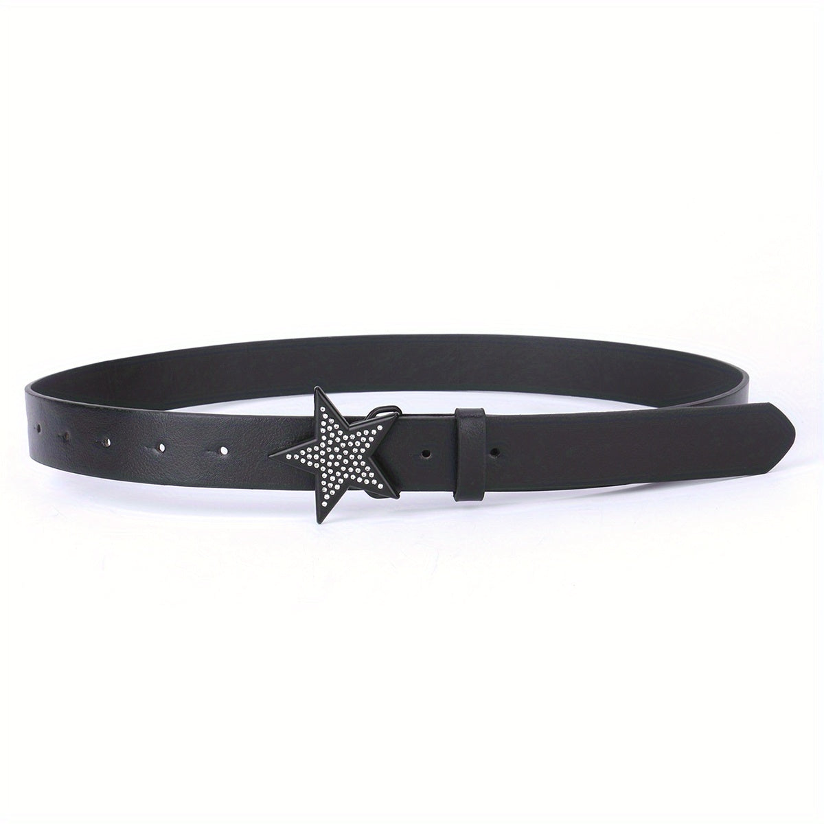 Vintage PU Leather Pentagram Belt with Rhinestone Buckle