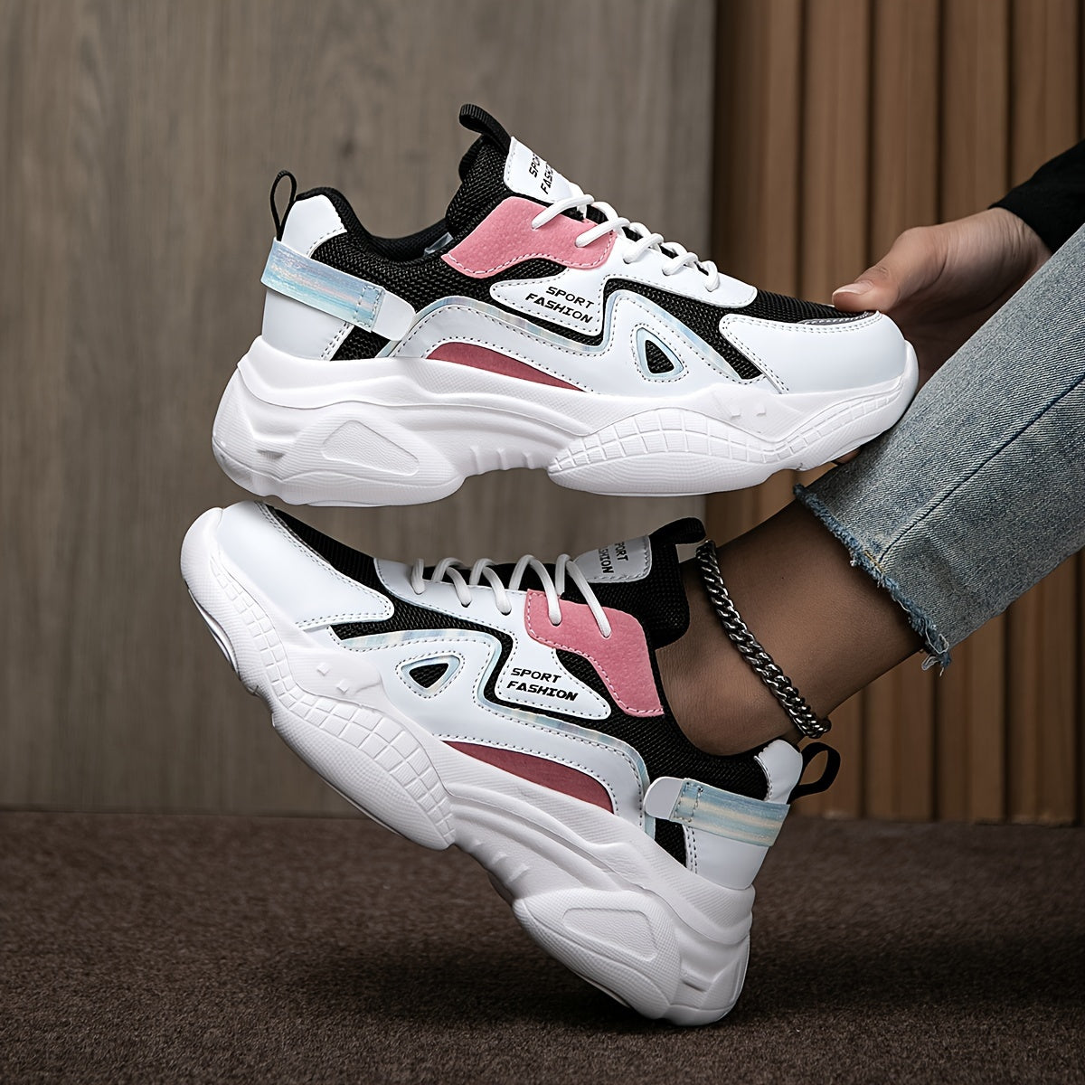Women's Chunky Sneakers Faux Leather Casual Running Shoes