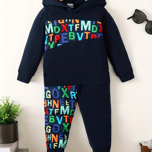 Alphabets Pattern Toddler Boy's 2pcs Hoodie & Sweatpants Set
