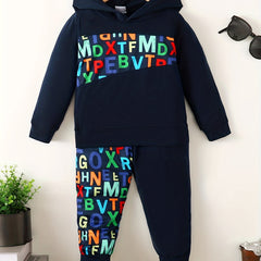 Alphabets Pattern Toddler Boy's 2pcs Hoodie & Sweatpants Set