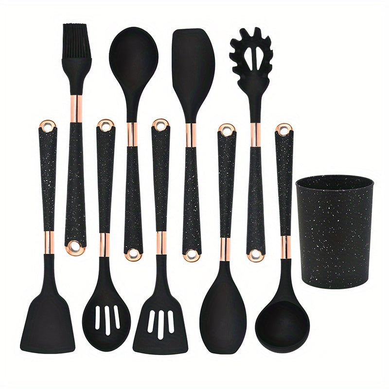 10pcs Silicone Kitchenware Set With Storage Bucket