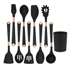 10pcs Silicone Kitchenware Set With Storage Bucket