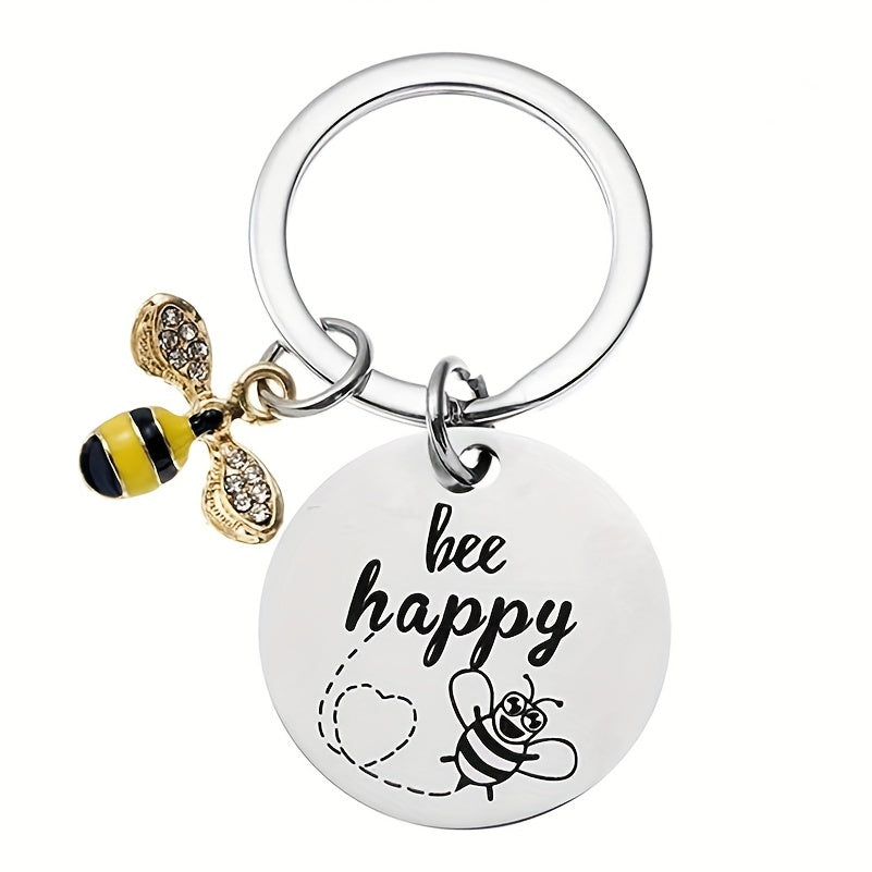 Bee Happy Bumblebee Small Pendant Stainless Steel Keychain