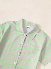 Boys Stripe Button Down Shirt&Shorts Set Summer Kids Clothing