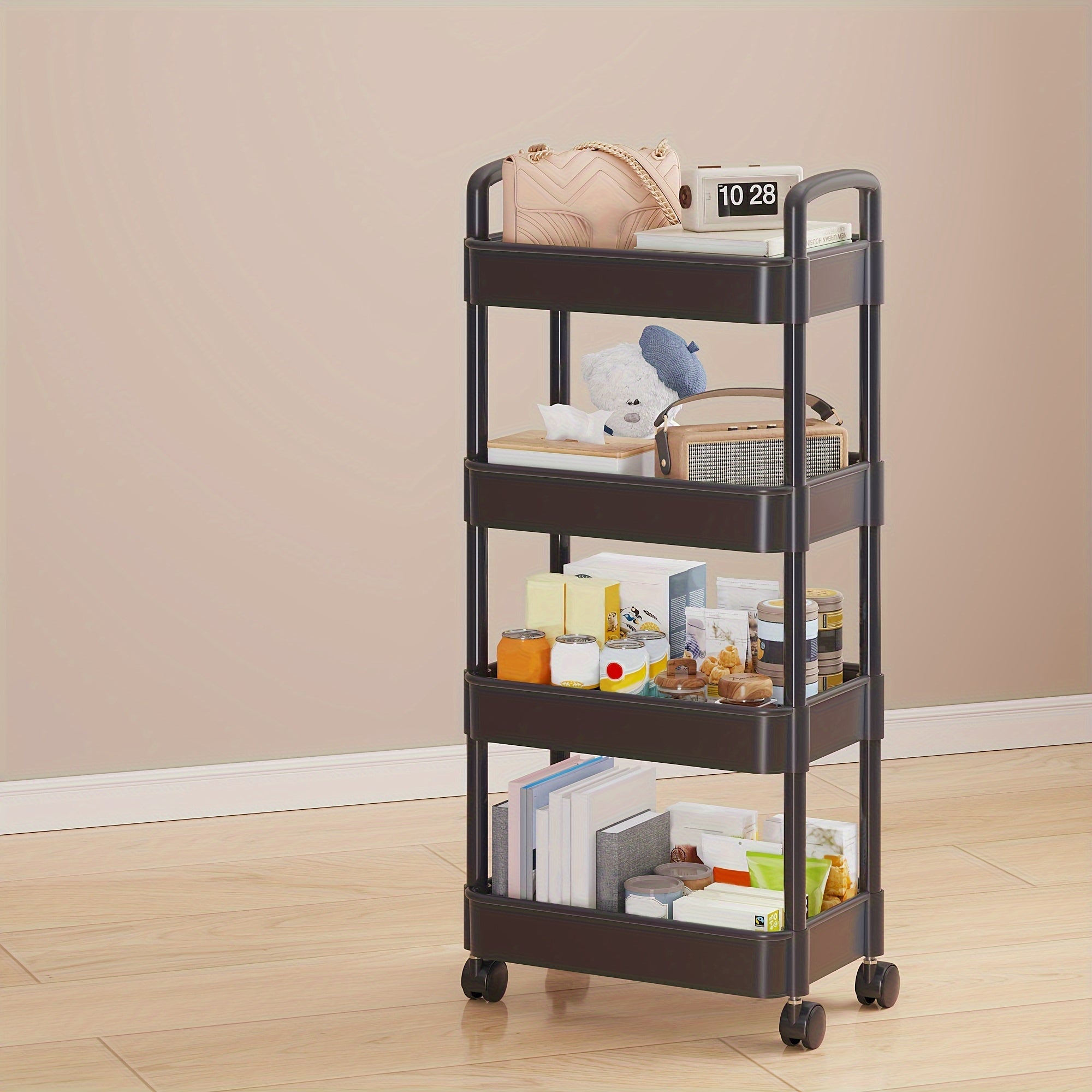 Function Wheeled Mobile Storage Rack Layer Book Storage Trolley