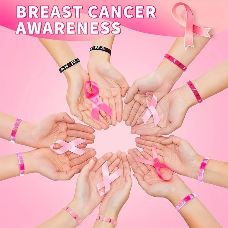 30 Pink Awareness Silicone Wristbands Breast Cancer Hope Faith Strength