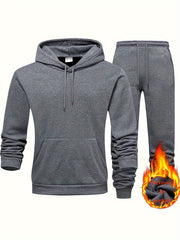 Men's Solid 2pcs Casual Loose Comfy Hoodie And Drawstring Waist Sweatpants Set