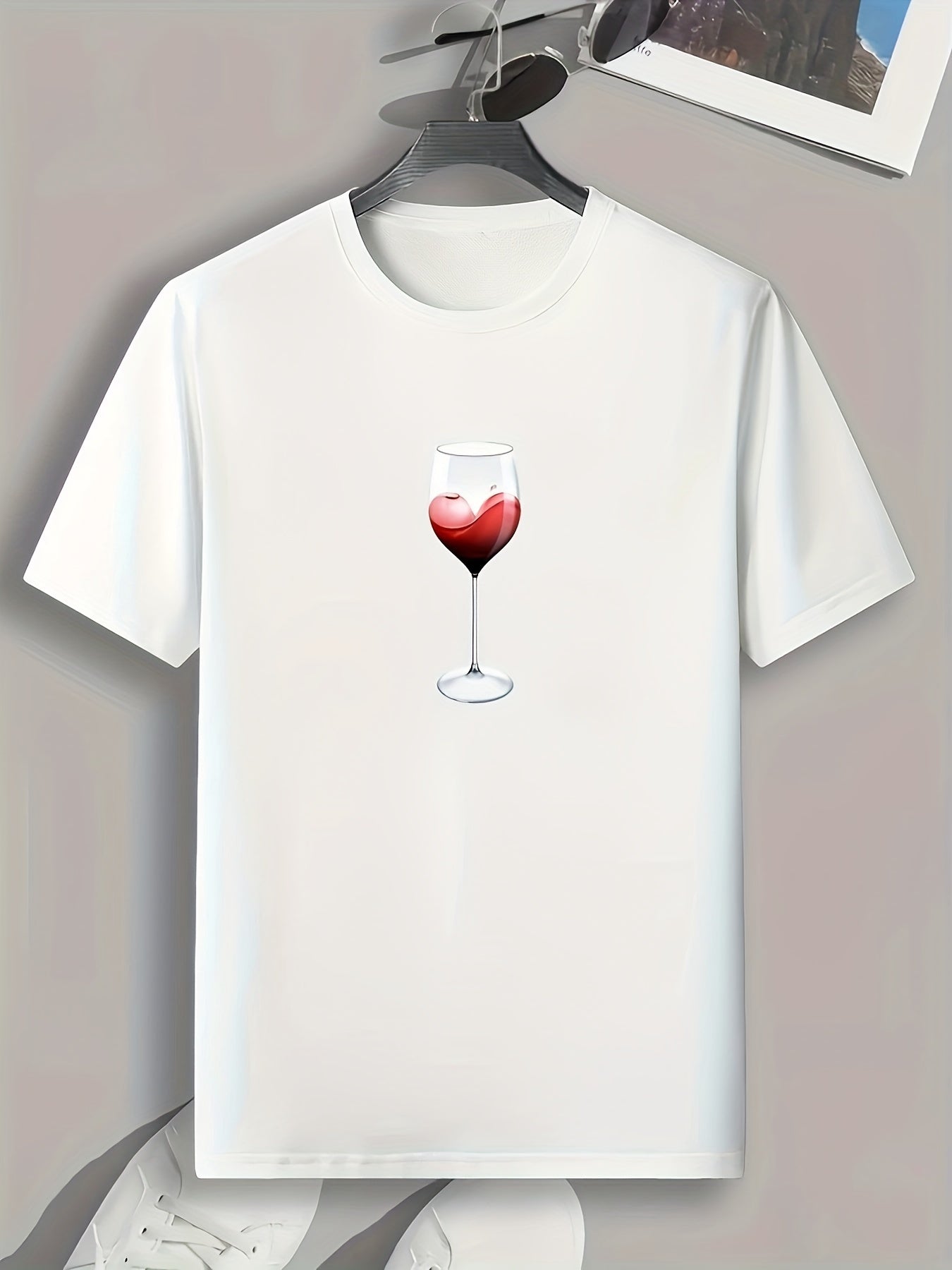 Heart Wine Print Men's Comfy T-shirt Summer Tee