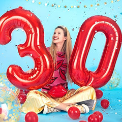 Large Red Number 0-9 Balloons for Birthday Party