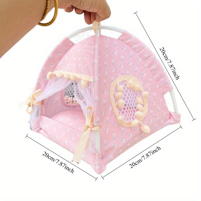 1:12 Scale Pink Dollhouse Tent with Floral Pattern Bow Accents