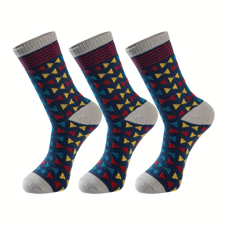 3 Pairs Geometric Pattern Socks Women's Mid Tube Stockings