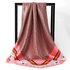 Geometric Pattern Silk Square Scarf Lightweight Neck Scarf