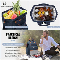 Picnic Backpack Bag for 4 Insulated Cooler Pouch Wooden Cutlery