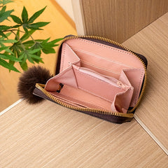 Vintage Zip Around Coin Purse with Pom Pom