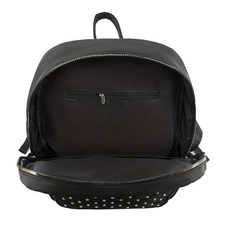 Studded Decor Backpack Quilted Schoolbag Lightweight Travel Daypack