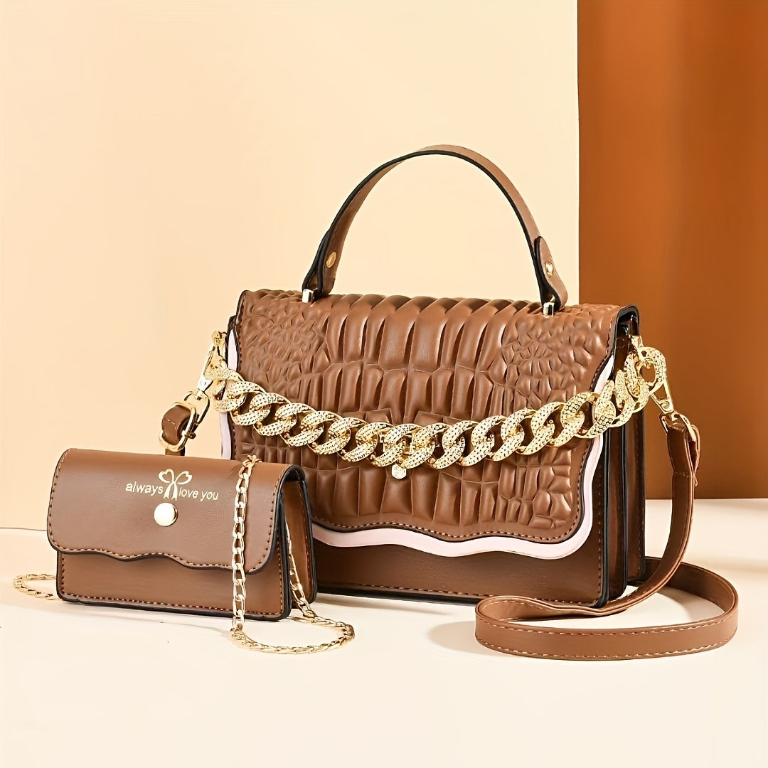 Metal Chain Shoulder Bag PU Leather Handbag Crossbody Bag