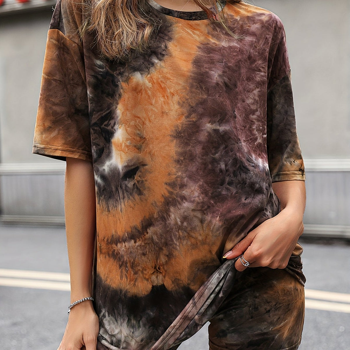 Casual Tie Dye 2pc Set T-shirt & Shorts Women's Outfits