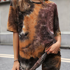 Casual Tie Dye 2pc Set T-shirt & Shorts Women's Outfits