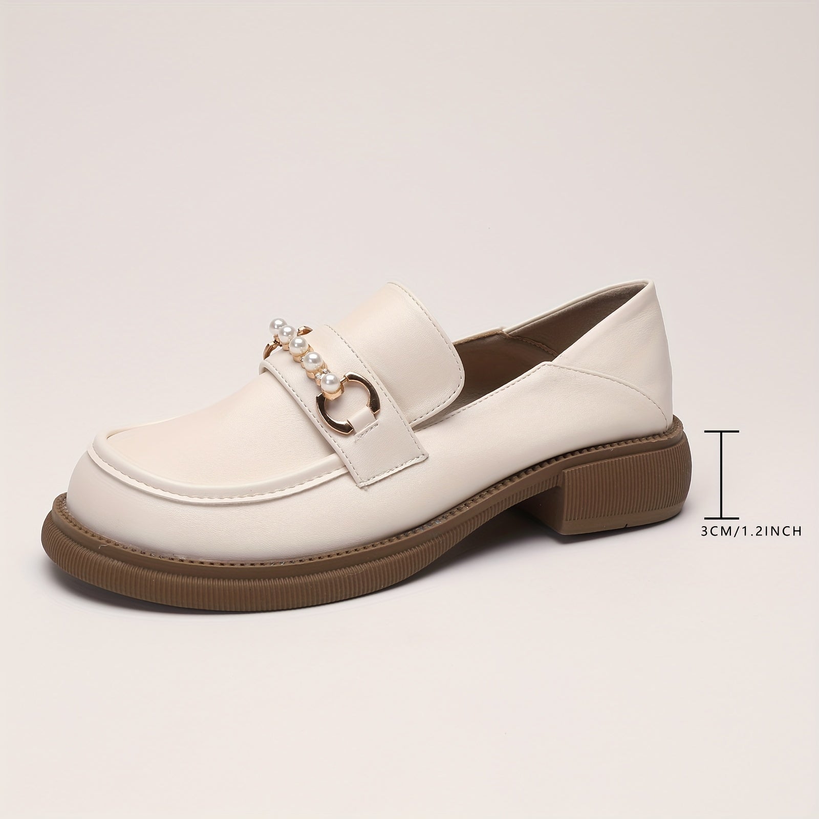 Women's Pearl Loafers Preppy Style Leather Shoes