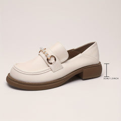 Women's Pearl Loafers Preppy Style Leather Shoes
