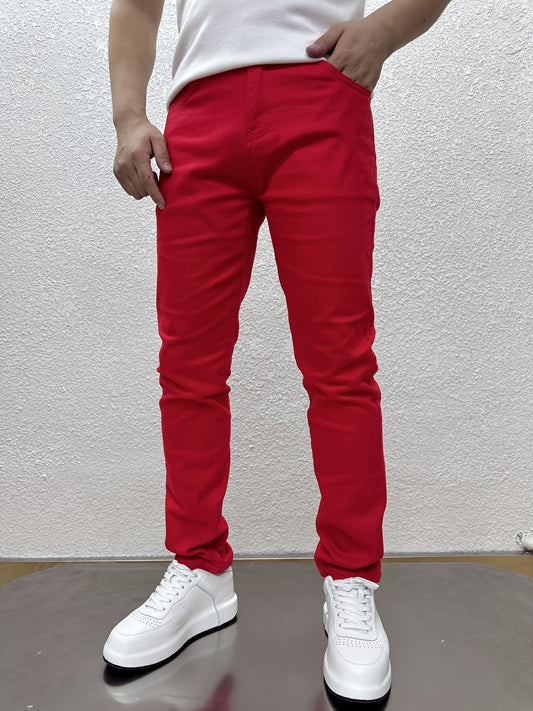 Mens Slim Red Jeans Spring Autumn