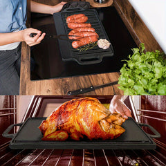 1pc Cast Iron Reversible Grill Pan For BBQ