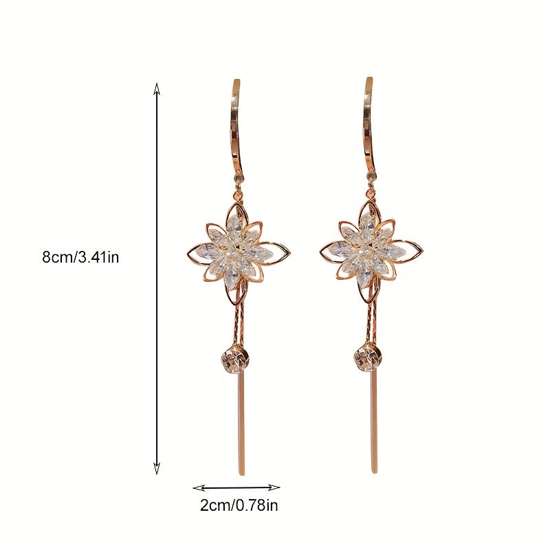 Zircon Long Drop Earrings 925 Silver Plated Party Jewelry Gift