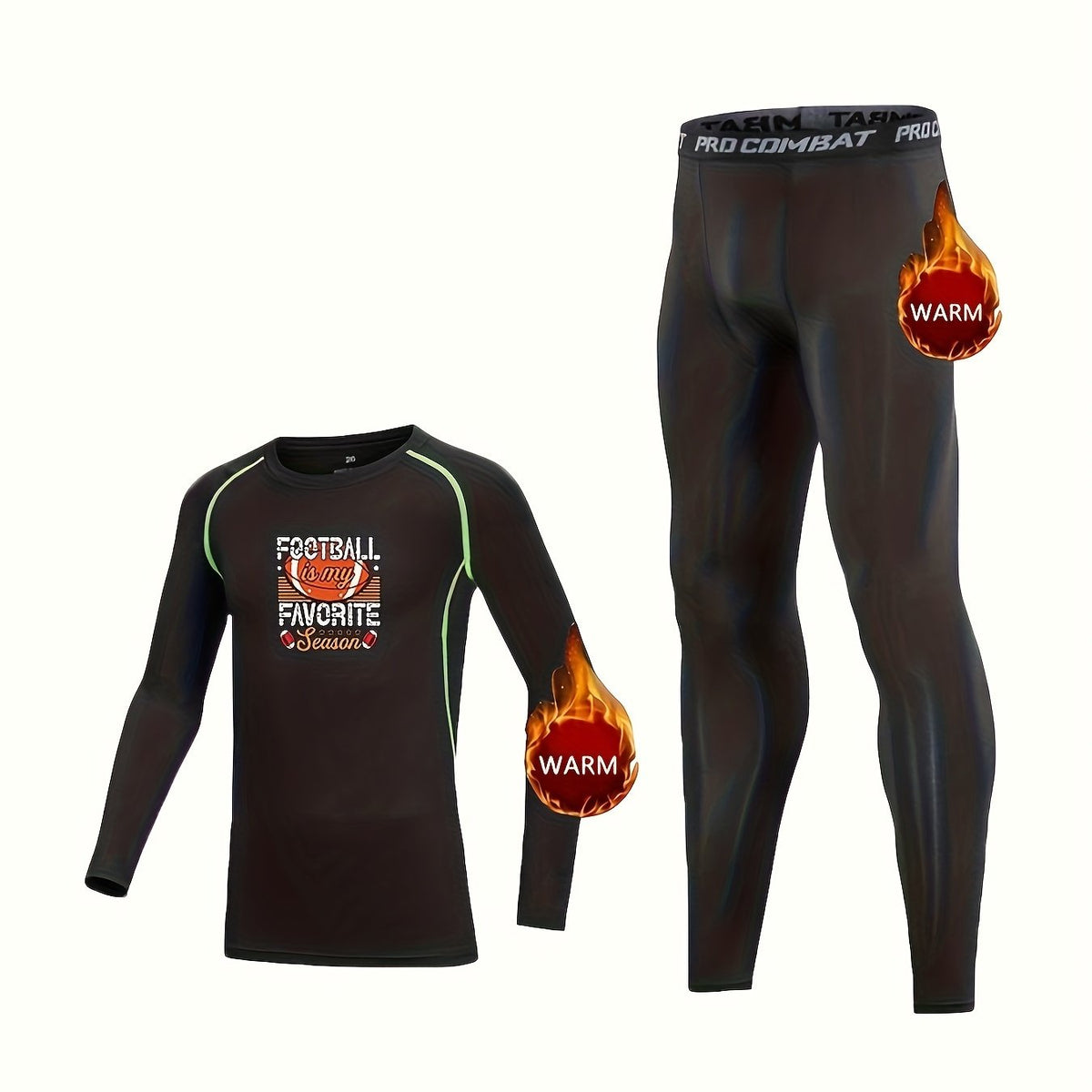 2pcs Toddler Thermal Compression Sets Football Print Long Sleeve